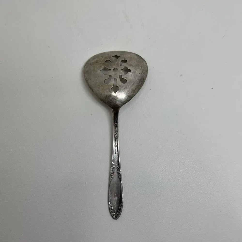 National Silver Silverplate Bonbon, Nut, Olive Pierced Spoon King Edward Pattern